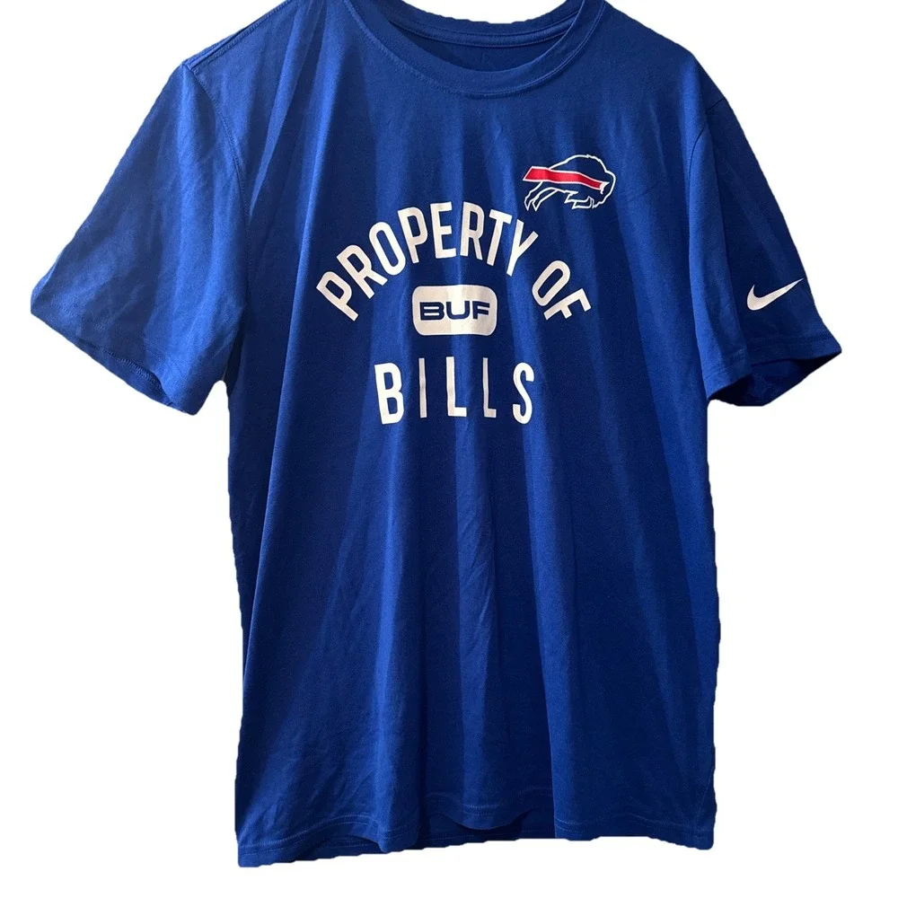 Nike Dri Fit Buffalo Bills Football Property Of T Shirt Blue Men's M Swoosh Logo